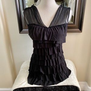 Bailey 44 Black Tiered Ruffle Top W/ Silk Straps S